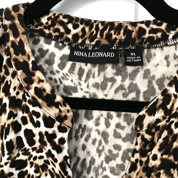 NWT Nina Leonard Leopard Print Swing Dress Long Sleeve V Neck Size XL - Picture 4 of 8